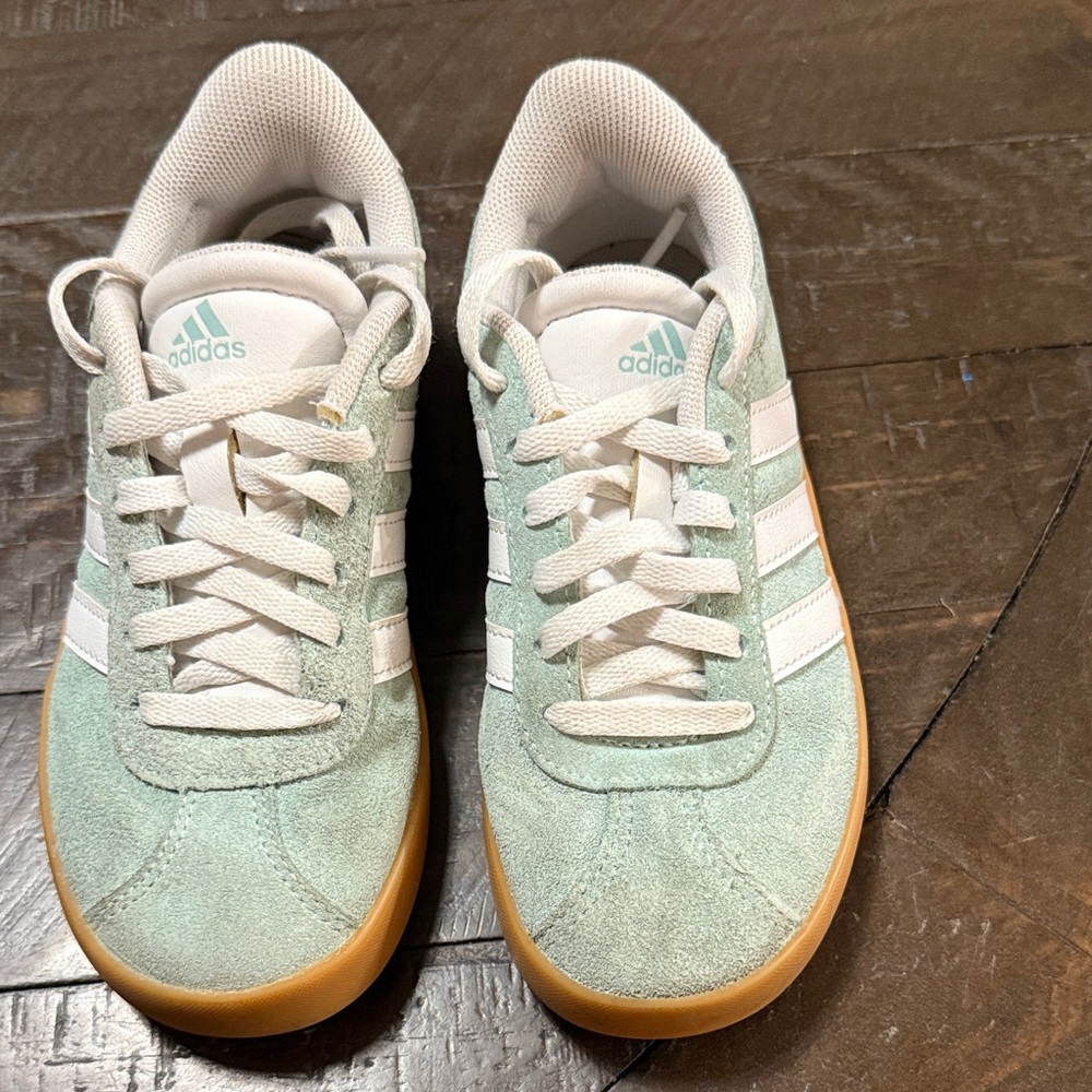 Adidas Pastel Green and White Sneakers with Gum Sole 11.5